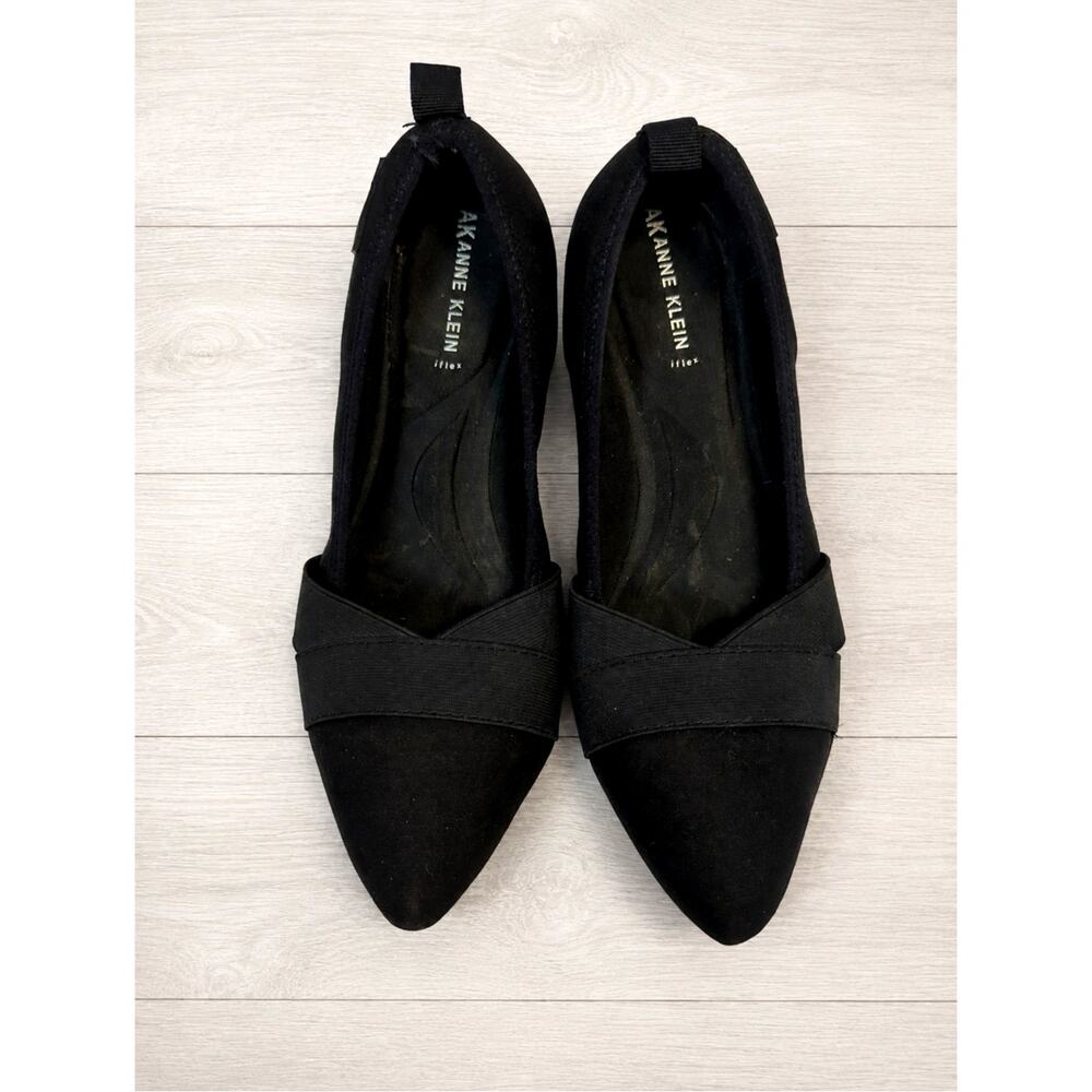 AK Anne Klein iFlex Black Women's Ozzie Fabric Pointed Toe Flat 8M
